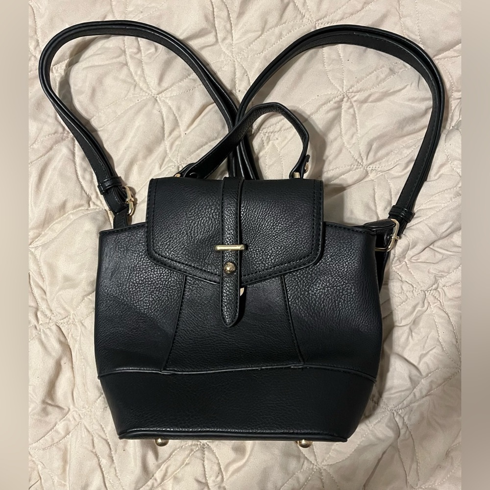 Black and Gold Faux Leather Mini Backpack